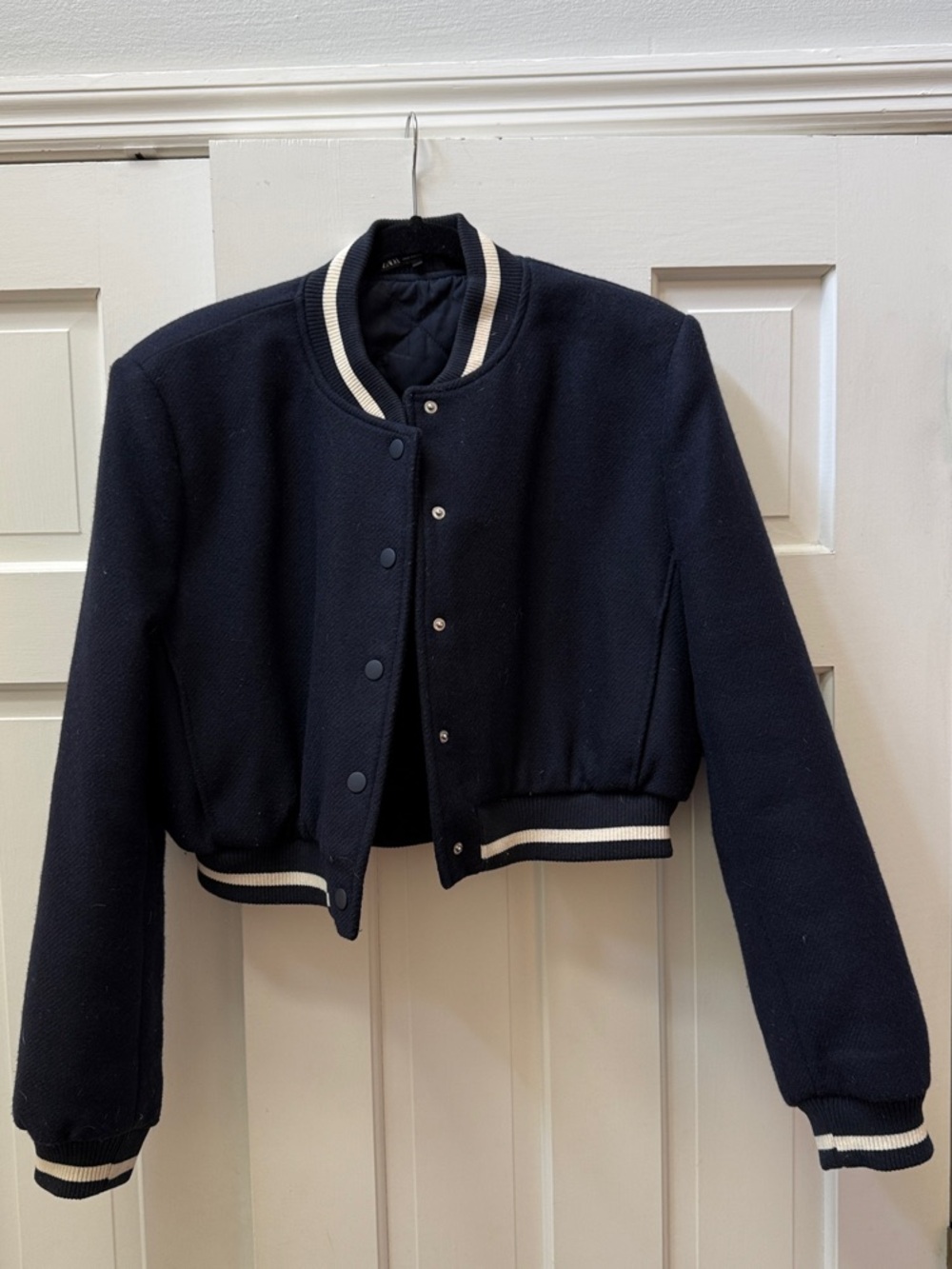 Zara Navy Bomber Jacket with White Trim